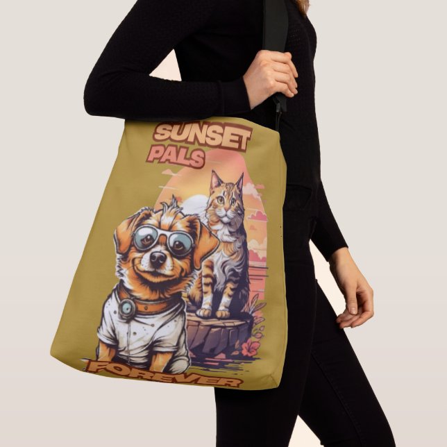 Orange Pet-grafik med solnedgång Axelväska (Närbild)