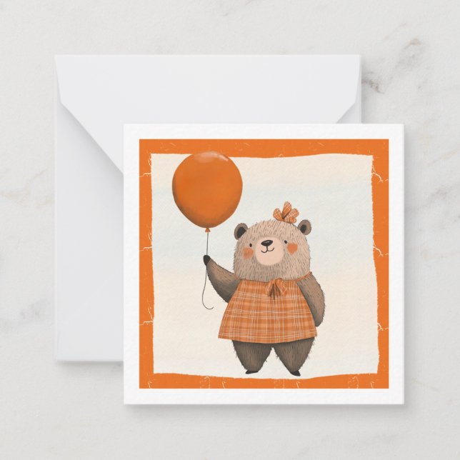 Orange Pets Dress Bear med hårstrå Anteckningskort (Framsida)
