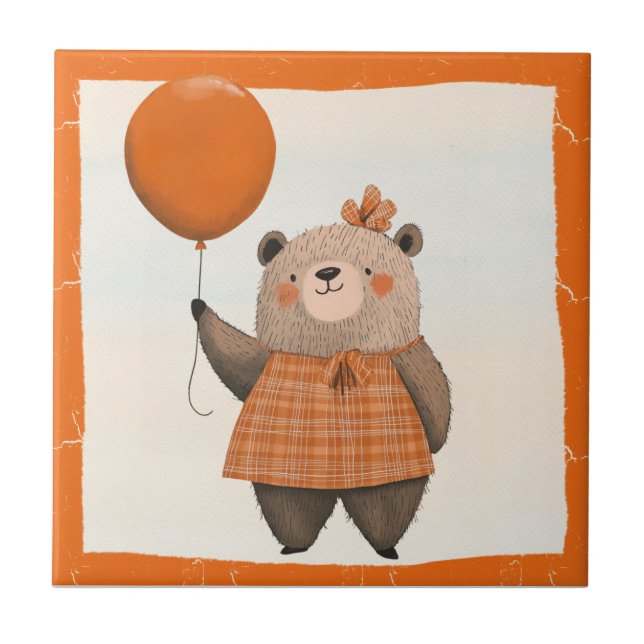 Orange Pets Dress Bear med hårstrå Kakelplatta (Framsidan)