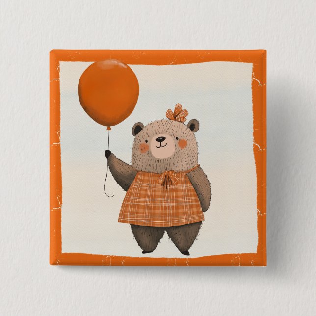 Orange Pets Dress Bear med hårstrå Knapp (Framsida)
