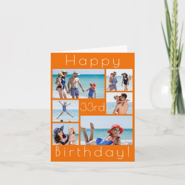Orange Photo Collage Birthday Card - Anpassningsba Kort (Framsida)