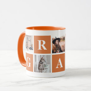Orange Photo Collage Personlig mugg för Grandma