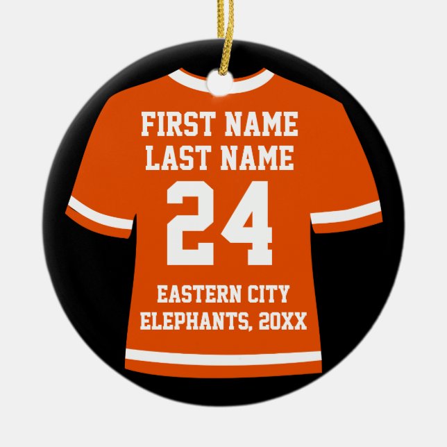 Orange Photo Football Soccer Hockey Sports Jersey Julgransprydnad Keramik (Framsidan)