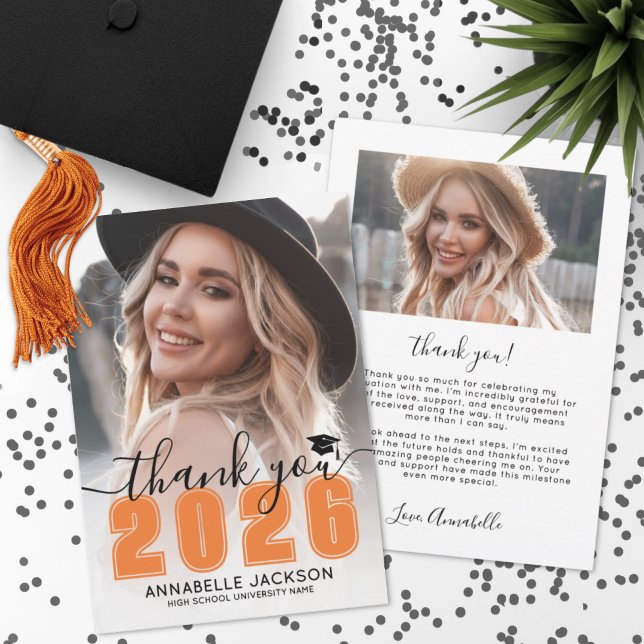 Orange Photo Graduation Tack Kort (Orange Photo Graduation Thank You Card )