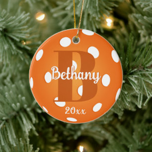 Orange Pickleball Monogram Namn Julgransprydnad Keramik