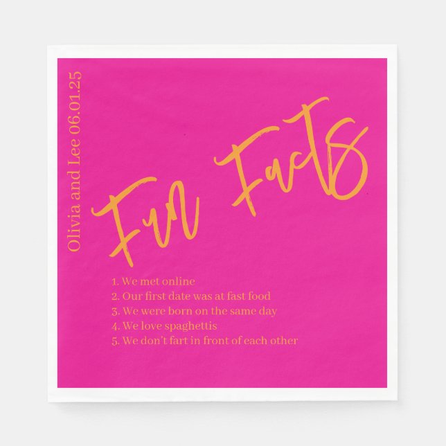 Orange Pink Engagement Party Fun facts Wedding  Pappersservett (Framsidan)