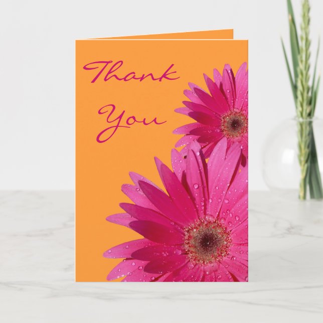 Orange Pink Gerbera Daisy Wedding Thank You Card Tack Kort (Framsida)