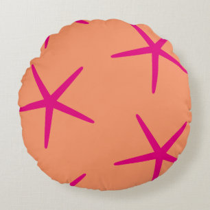 Orange Pink Starfish Tropical Art Beach Rund Kudde