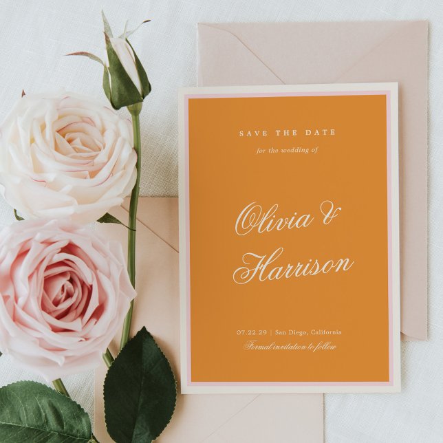 Orange Pink Stripe Wedding Save the Date Inbjudningar (Skapare uppladdad)