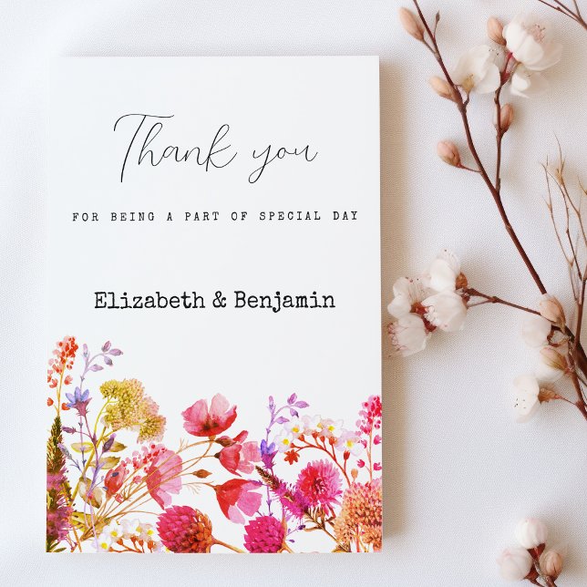 Orange pink  yellow wildflower summer Thank You  Inbjudningar (Orange pink yellow wildflower summer Thank You)