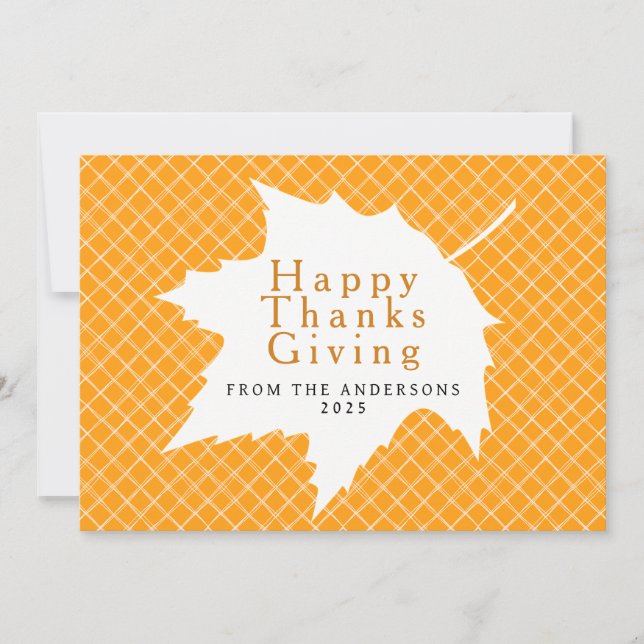 Orange Plaid Simple Happy Thanksgiving Autumn Hol Julkort (Framsida)