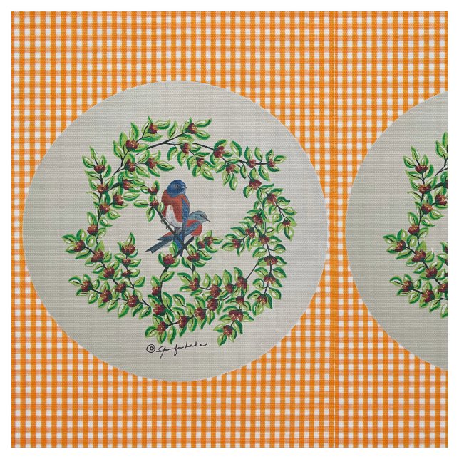 Orange planerad Western Bluebird Fabric Tyg (Provkarta)