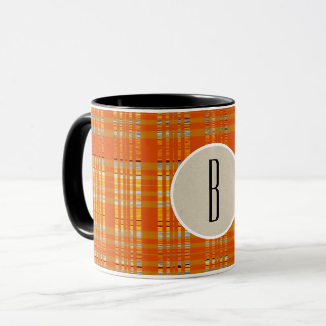 Orange Play & Brown Kraft Rustic Monogram Initial Mugg (Framsida vänster)
