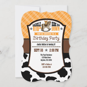 Orange Play Cowhide Cowboy Birthday Inbjudan