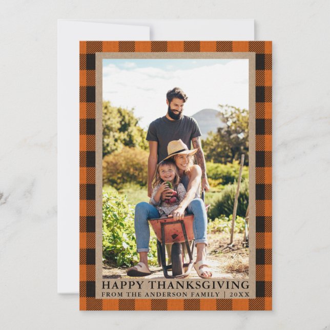 Orange Play Kraft Happy thanksgiving Family Photo Julkort (Framsida)
