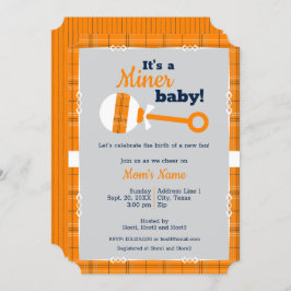 Orange Play Miner Baby Shower Inbjudningar