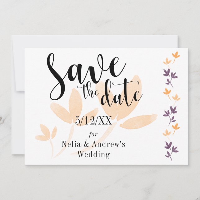 Orange & Plumblad Modern Typsnitt Save the Date Spara Datumet (Framsida)