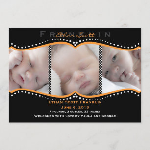 Orange Polka Dot Photo Birth Notice Meddelande