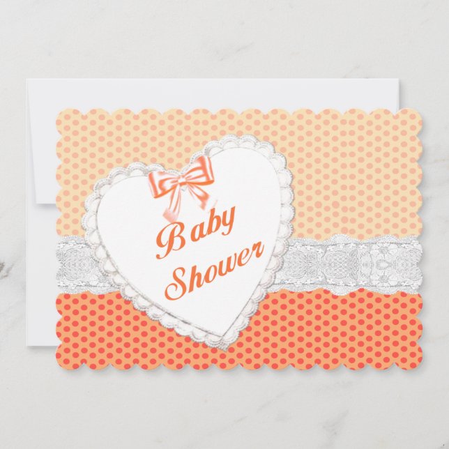 Orange Polka Dot Snöre Heart Baby Shower-inbjudan Inbjudningar (Framsida)