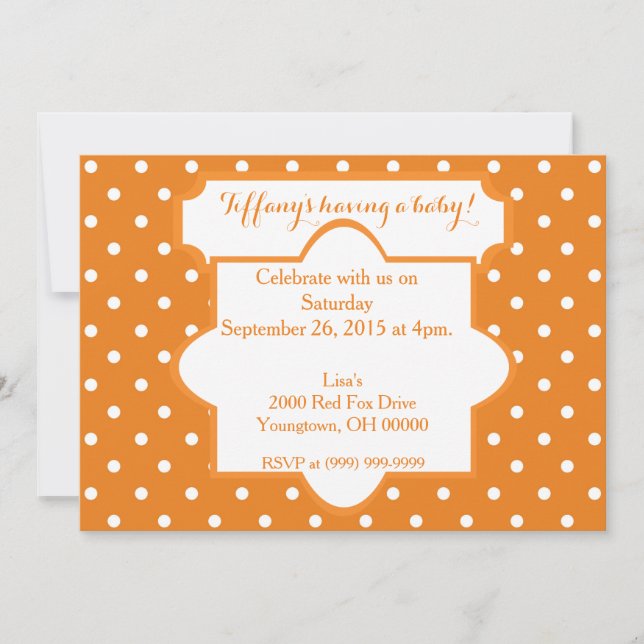 Orange Polka dots Baby Shower Inbjudningar (Framsida)