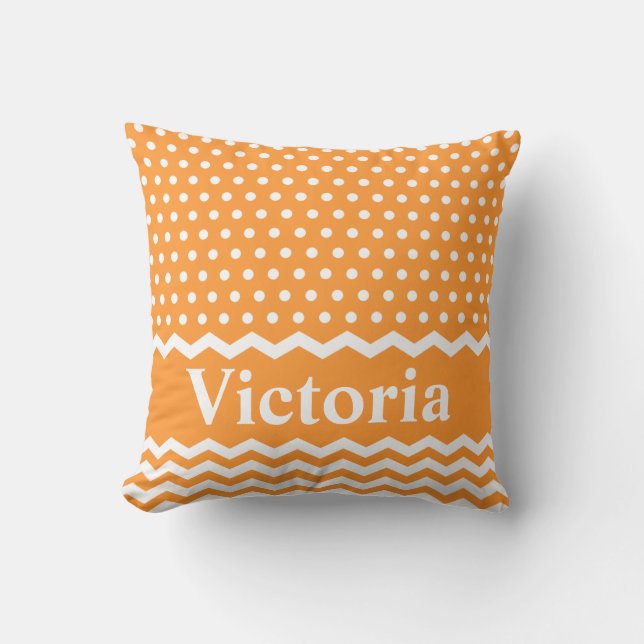 Orange Polka dots och Chevrons Kudde (Framsida)