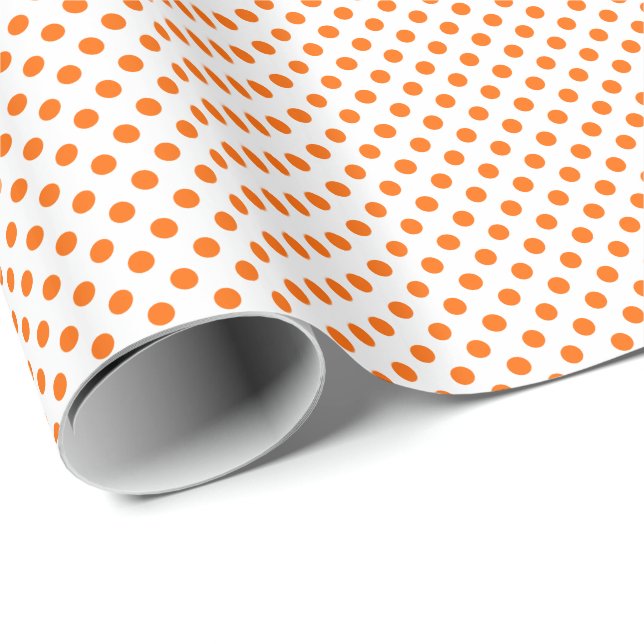 Orange Polka Dots on White Presentpapper (Rullad Hörn)