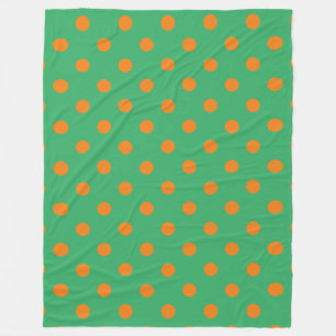 Orange Polka dots på Grönt Fleecefilt