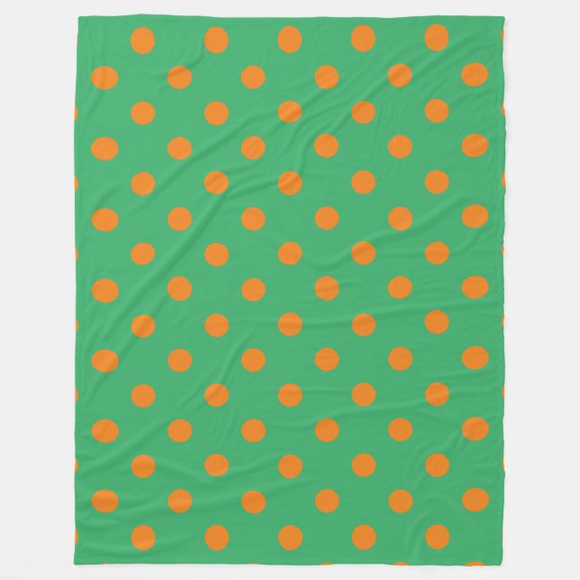 Orange Polka dots på Grönt Fleecefilt (Framsidan)