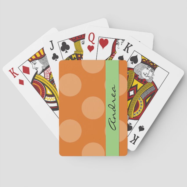 Orange Polka dots, Polka Dot Mönster, ditt namn Spelkort (Baksidan)