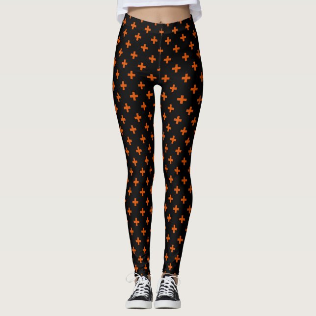 Orange polka kor på svart leggings (Framsida)