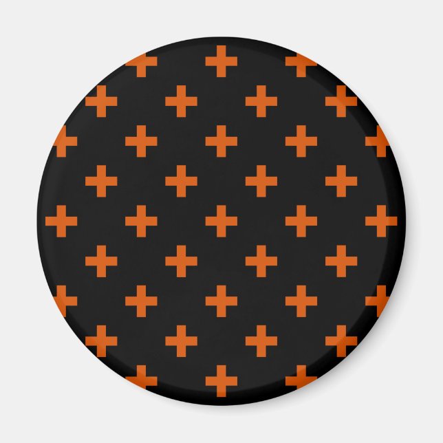 Orange polka kor på svart magnet (Framsidan)