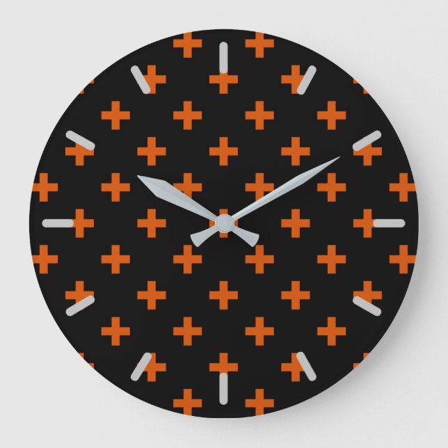 Orange polka kor på svart stor klocka (Framsida)