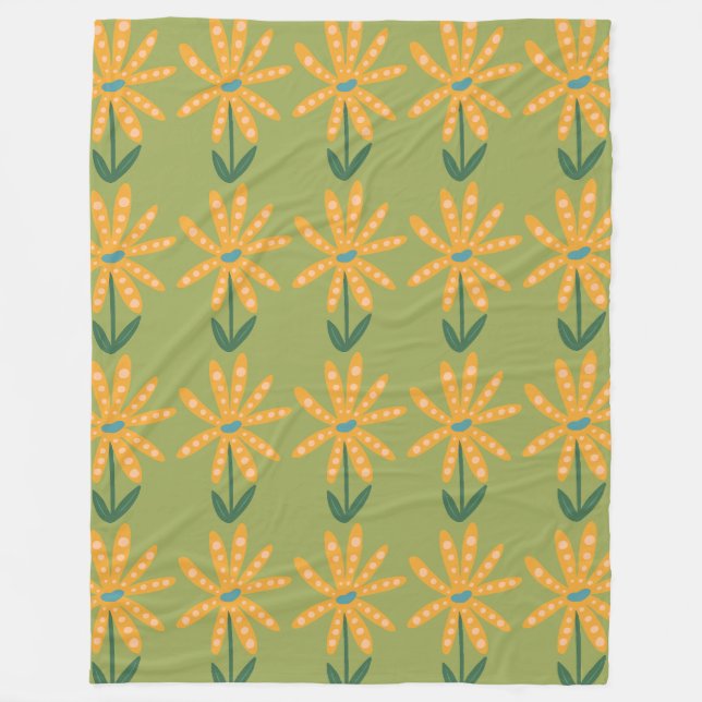 Orange Polka-punktblommor Fleecefilt (Framsidan)