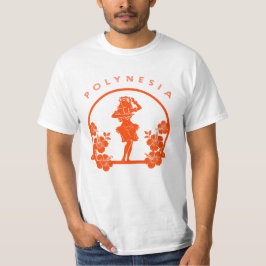 Orange polynesiansk dansare med hibiskusblommor t shirt