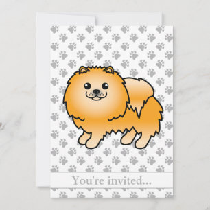 Orange Pomeranian Söt Tecknad Hund Födelsedagsfest Inbjudningar