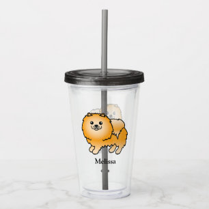 Orange Pomeranian Söt Tecknad Hund & Namn Take Away Mugg
