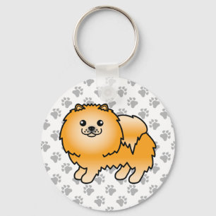 Orange Pomeranian Söt Tecknad Hund & Tass Nyckelring
