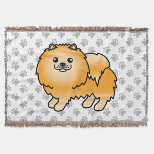 Orange Pomeranian Söt Tecknad Hund & Tassar Filt