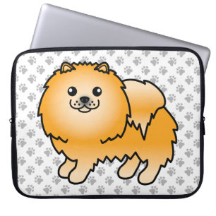 Orange Pomeranian Söt Tecknad Hund & Tassar Laptop Fodral