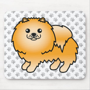 Orange Pomeranian Söt Tecknad Hund & Tassar Musmatta