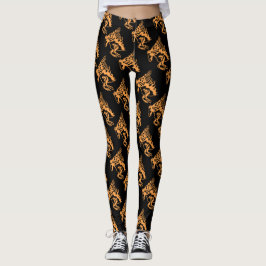 Orange Pony Horse Stallion Steed Line Art Leggings