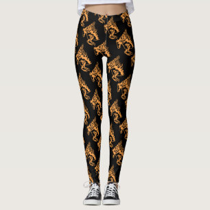 Orange Pony Horse Stallion Steed Line Art Leggings