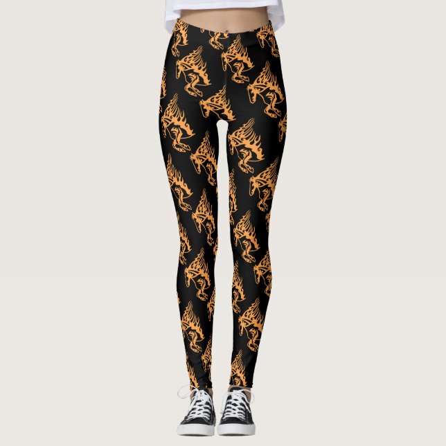 Orange Pony Horse Stallion Steed Line Art Leggings (Framsida)