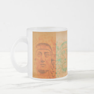 Orange Pop Art Deco Stone Head Frosted Glass Mugg