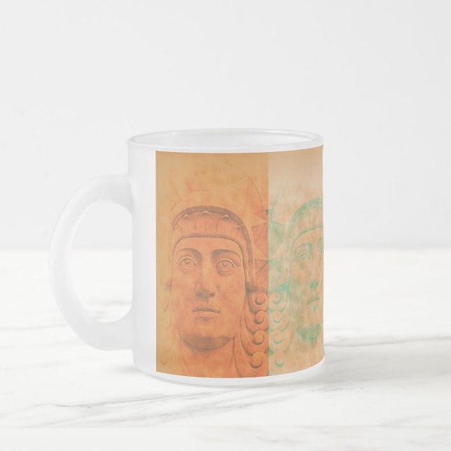 Orange Pop Art Deco Stone Head Frosted Glass Mugg (Vänster)