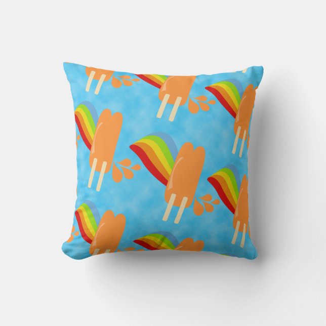 Orange Pop Retro Rainbow Mönster Roligt Art Kudde (Framsida)