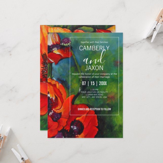 Orange Popies Bröllopsinbjudan Inbjudningar (Fram/Back In Situ)