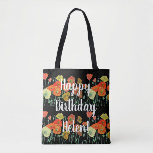 Orange Poppies Blommigt blommor Birthday Girl Bag Tygkasse