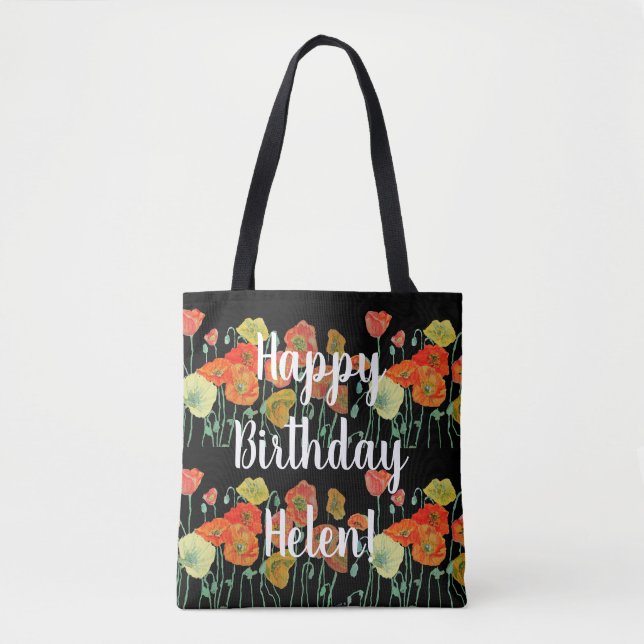 Orange Poppies Blommigt blommor Birthday Girl Bag Tygkasse (Framsida)