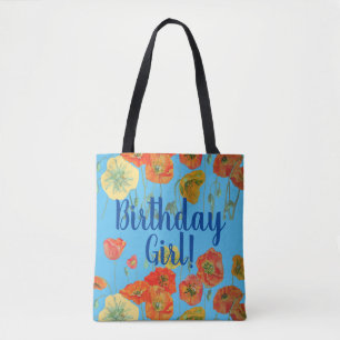 Orange Poppies Blommigt blommor Birthday Girl Bag Tygkasse